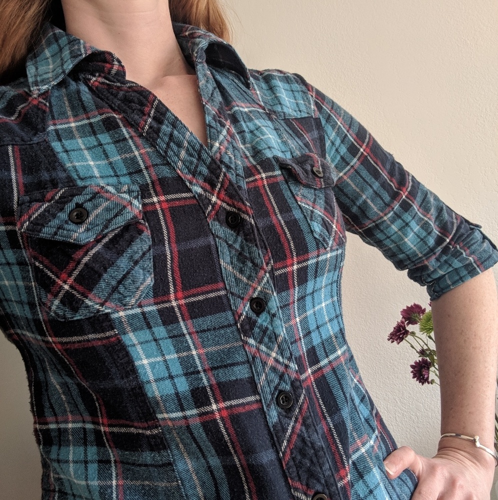 DONATED. Plaid Flannel 3/4 Sleeve Shirt